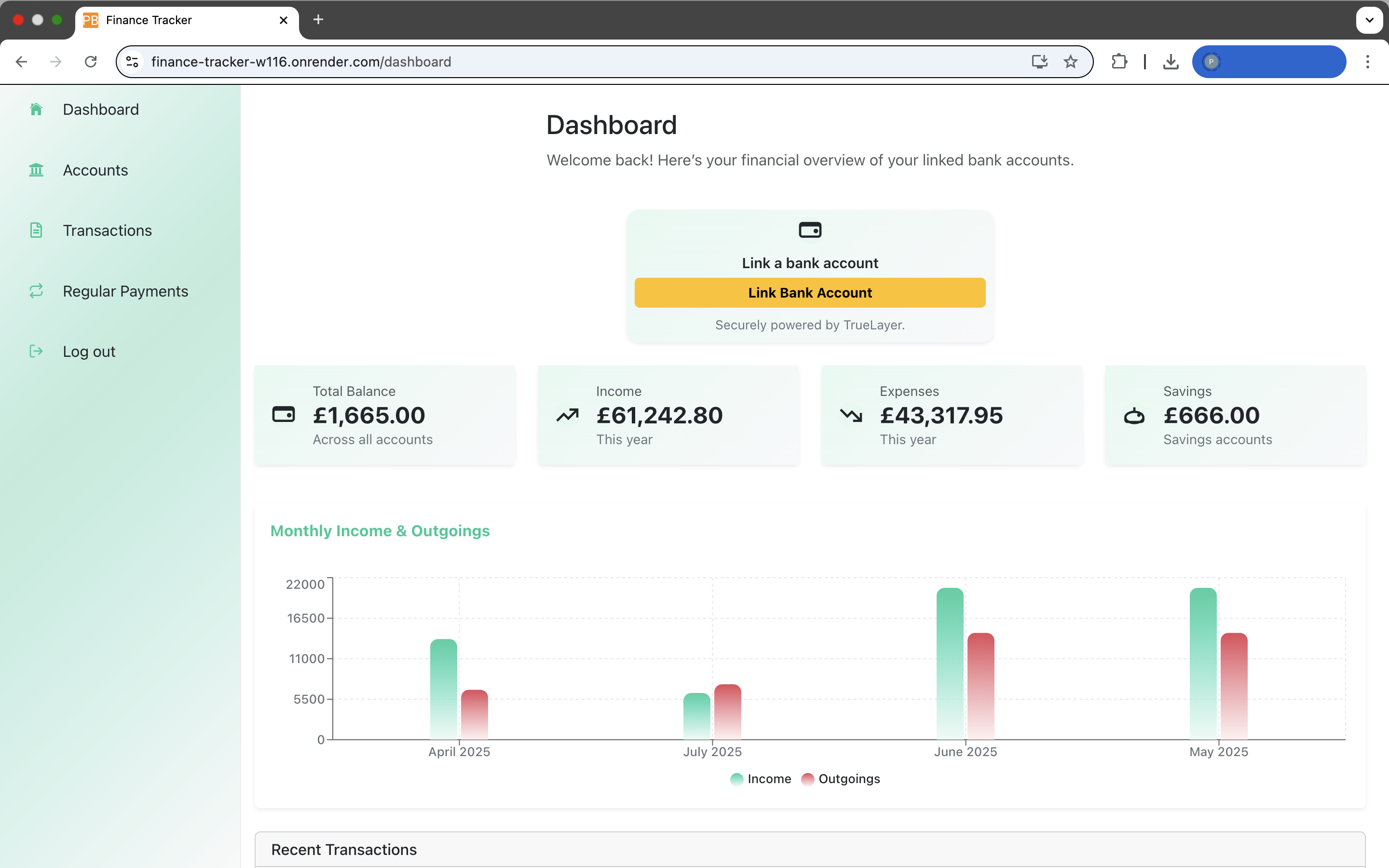 Finance Tracker Dashboard